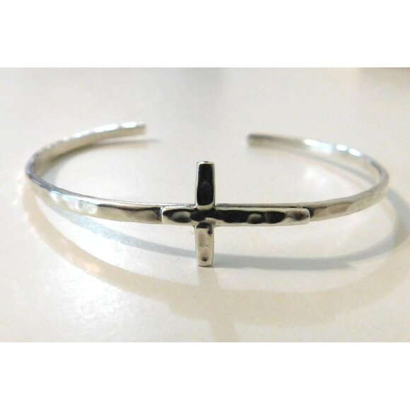 Sterling Silver Horizontal Sideway Cross Cuff Bracelet .925 Mexico - Picture 3 of 8